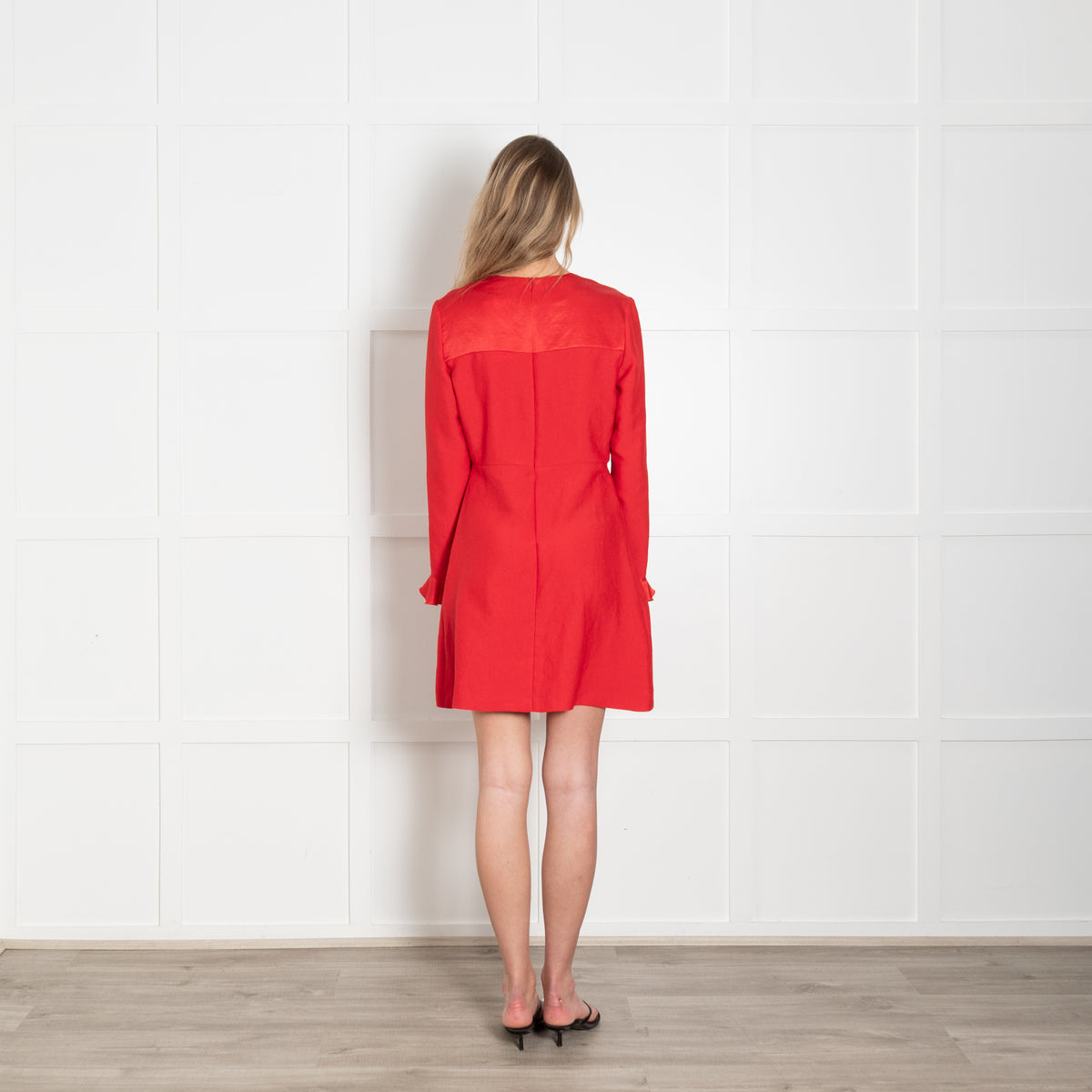 Sandro Red Fluted Cuff Mini Dress