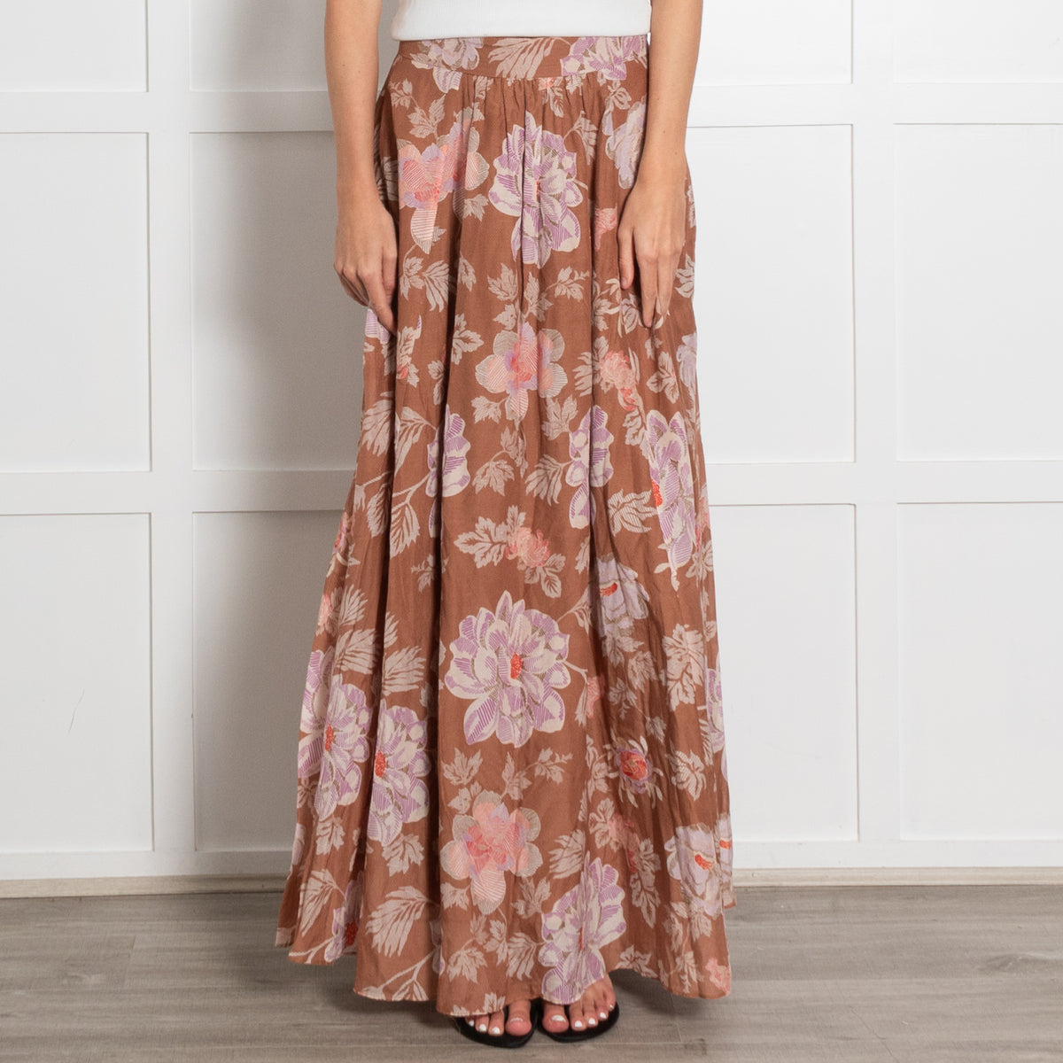 Magali Pascal Tan Floral Maxi Skirt