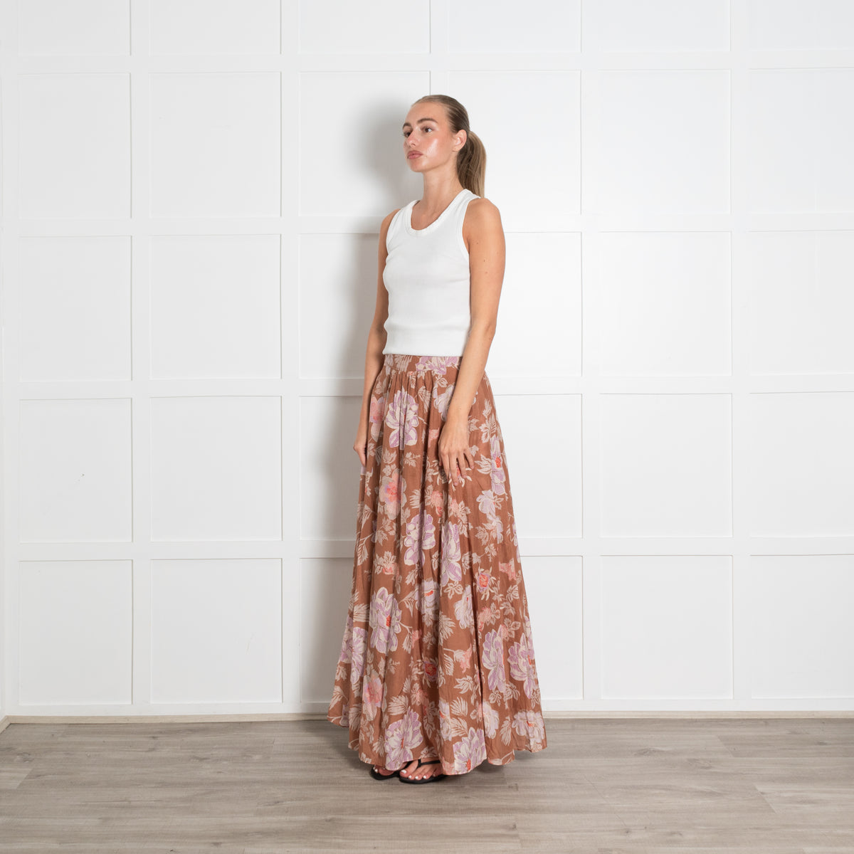 Magali Pascal Tan Floral Maxi Skirt