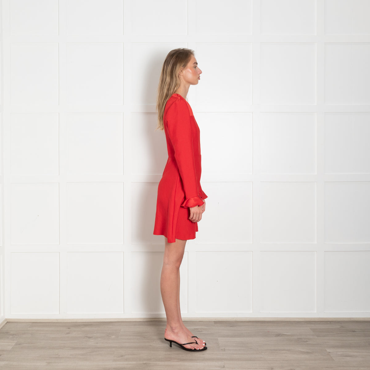 Sandro Red Fluted Cuff Mini Dress