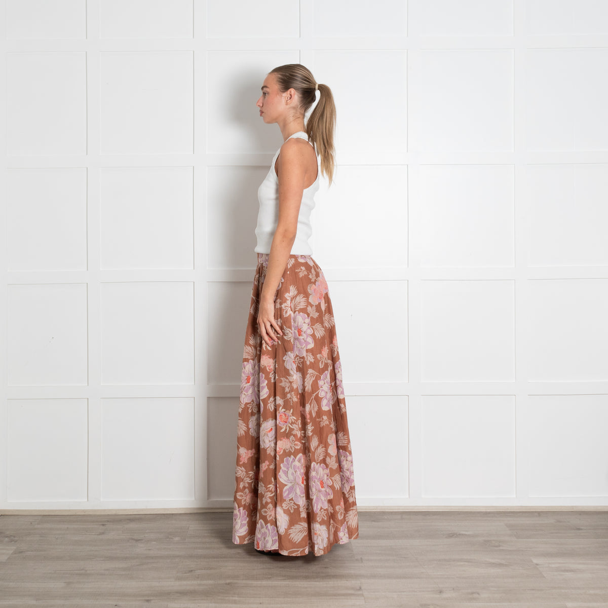 Magali Pascal Tan Floral Maxi Skirt
