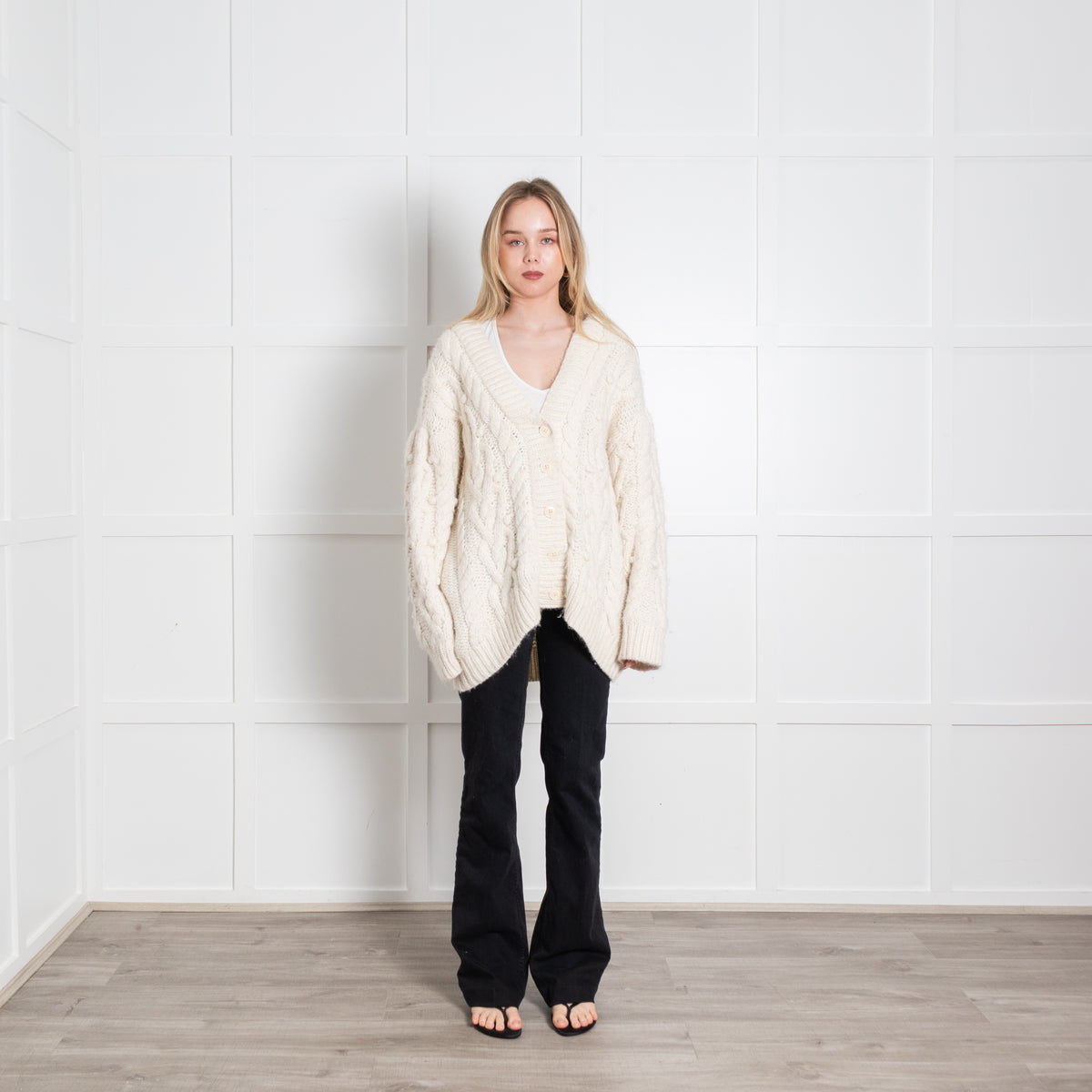 LoveShackFancy Cream Cable Baby Alpaca Blend Cardigan