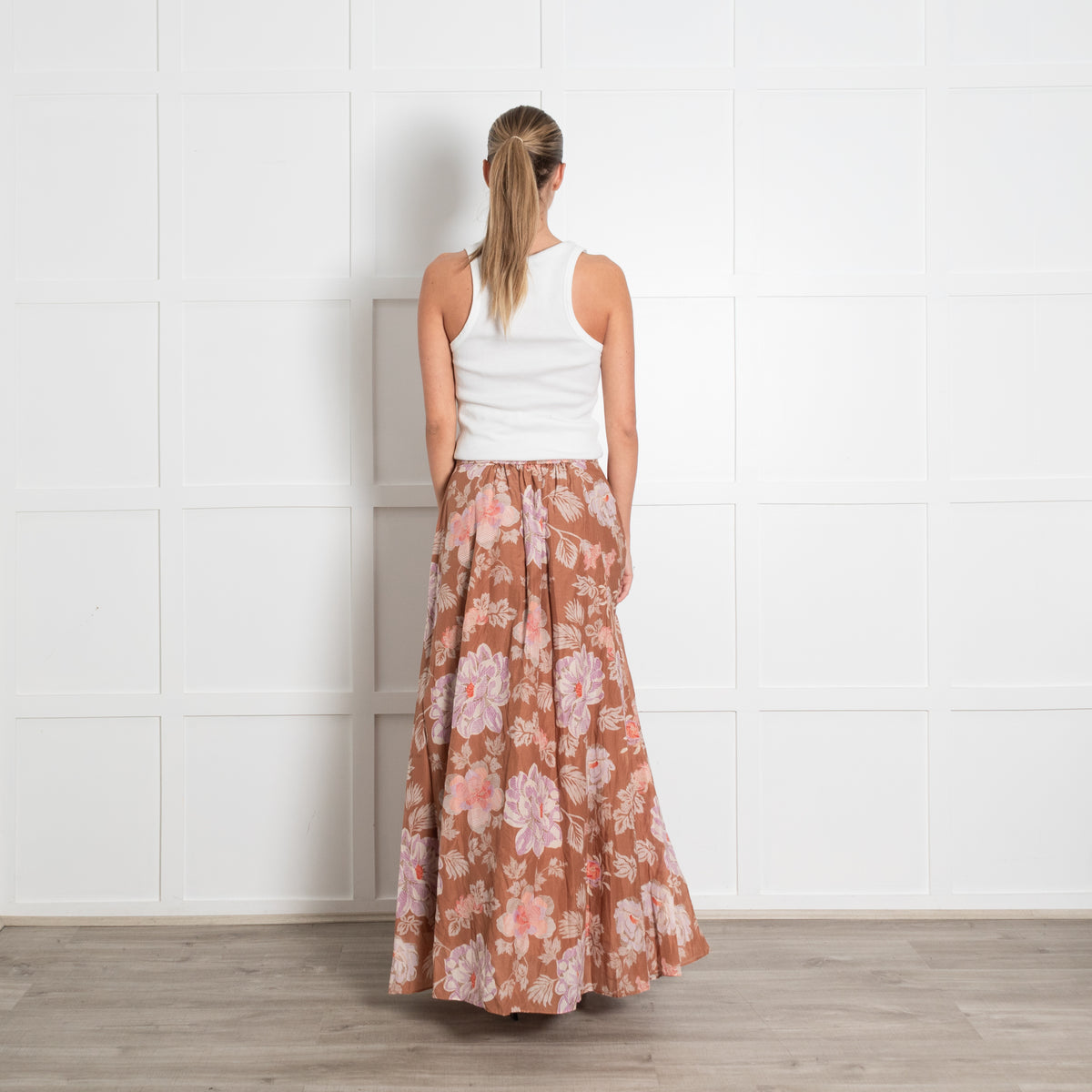 Magali Pascal Tan Floral Maxi Skirt