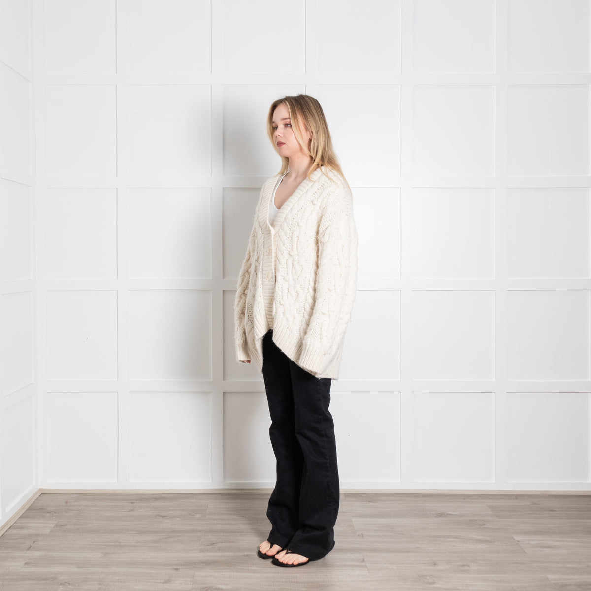 LoveShackFancy Cream Cable Baby Alpaca Blend Cardigan