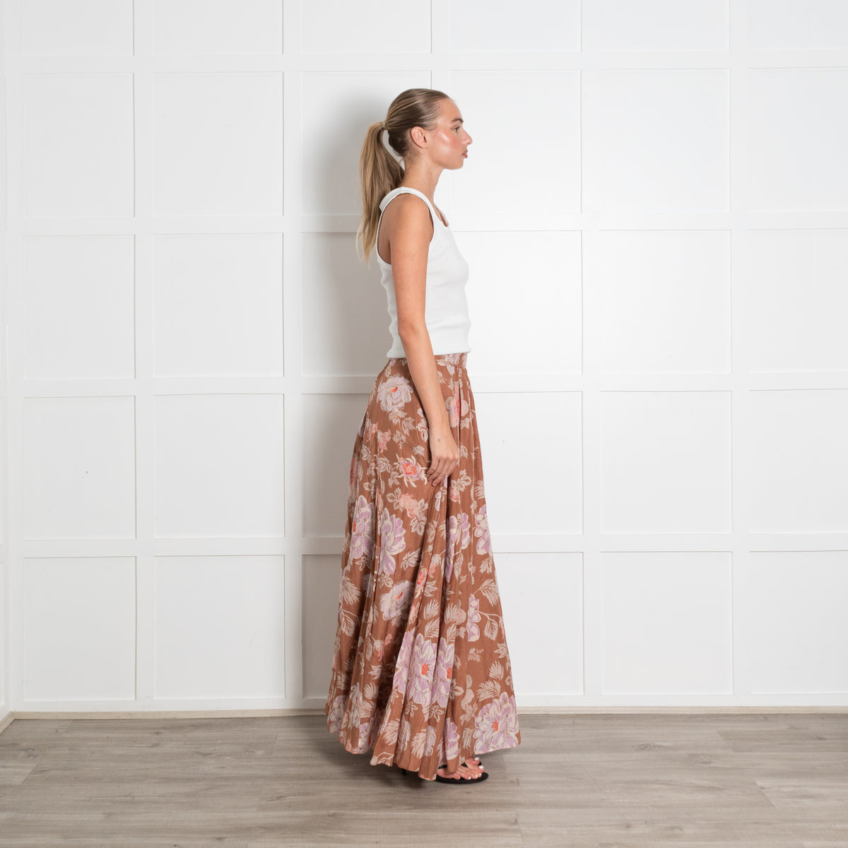 Magali Pascal Tan Floral Maxi Skirt