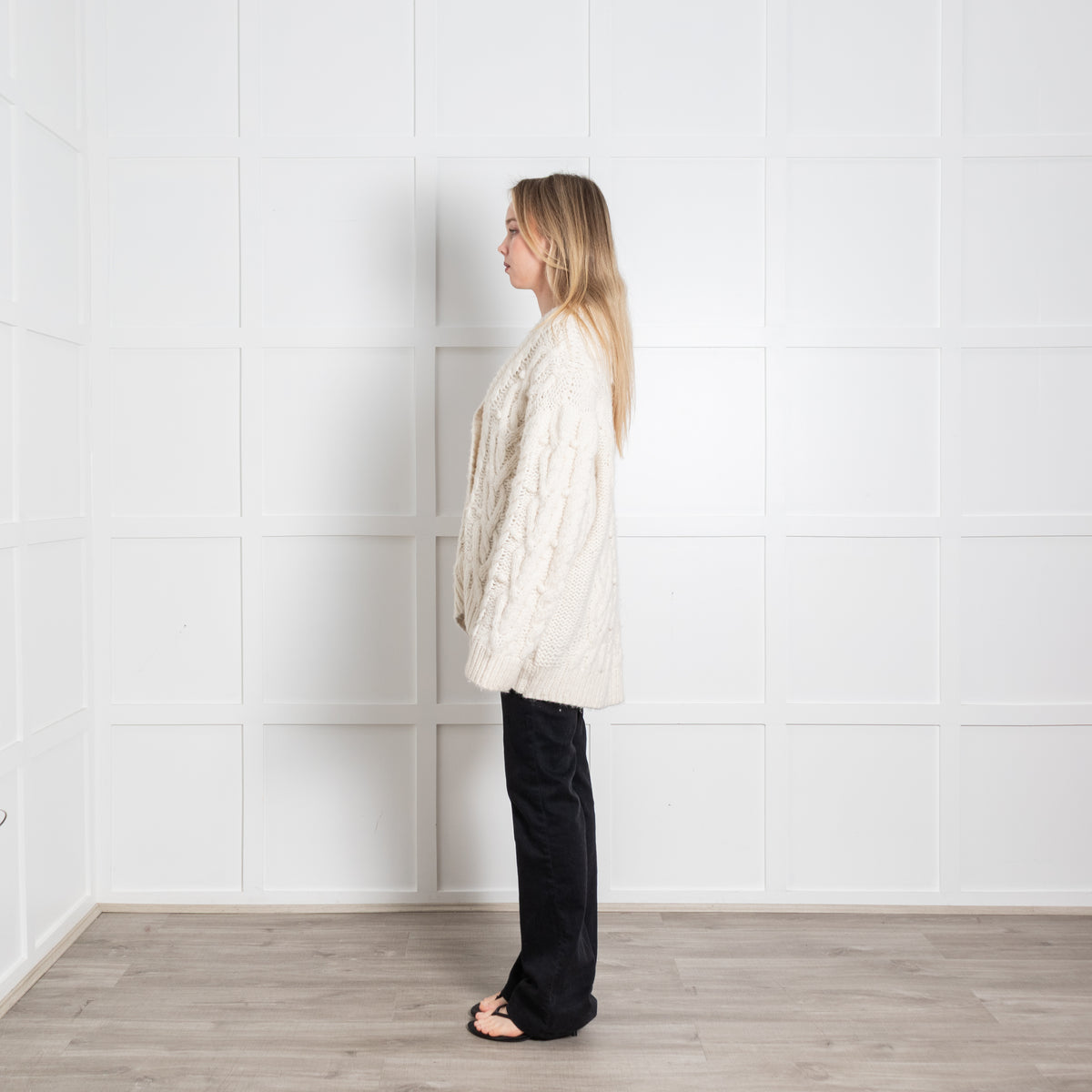 LoveShackFancy Cream Cable Baby Alpaca Blend Cardigan