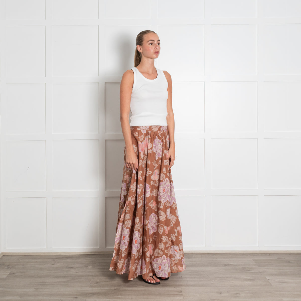 Magali Pascal Tan Floral Maxi Skirt