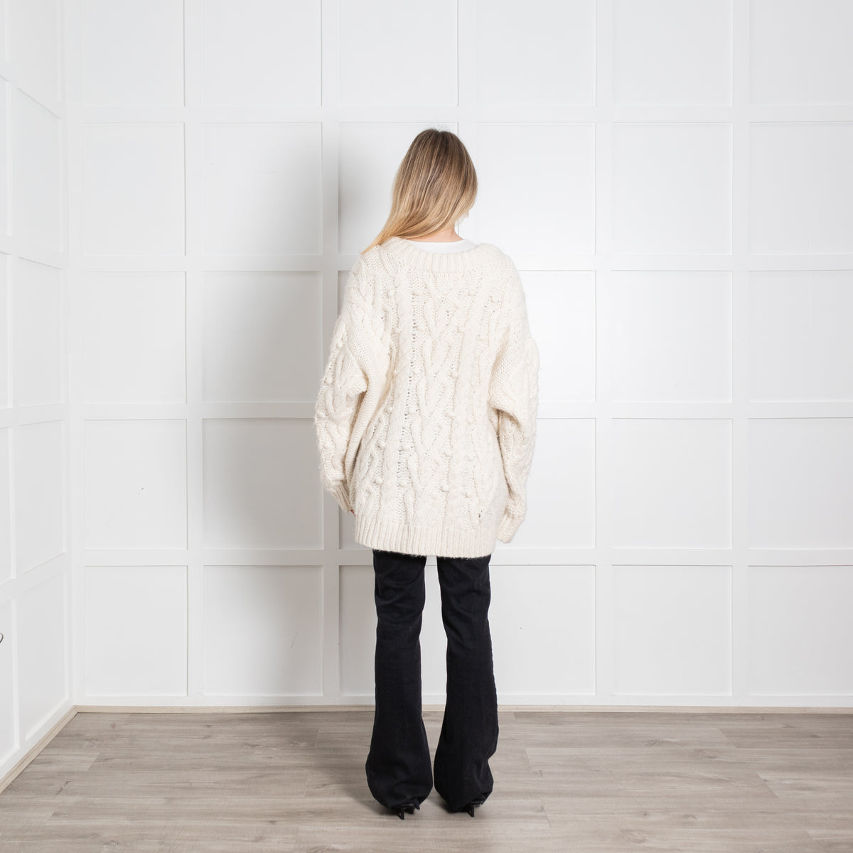 LoveShackFancy Cream Cable Baby Alpaca Blend Cardigan
