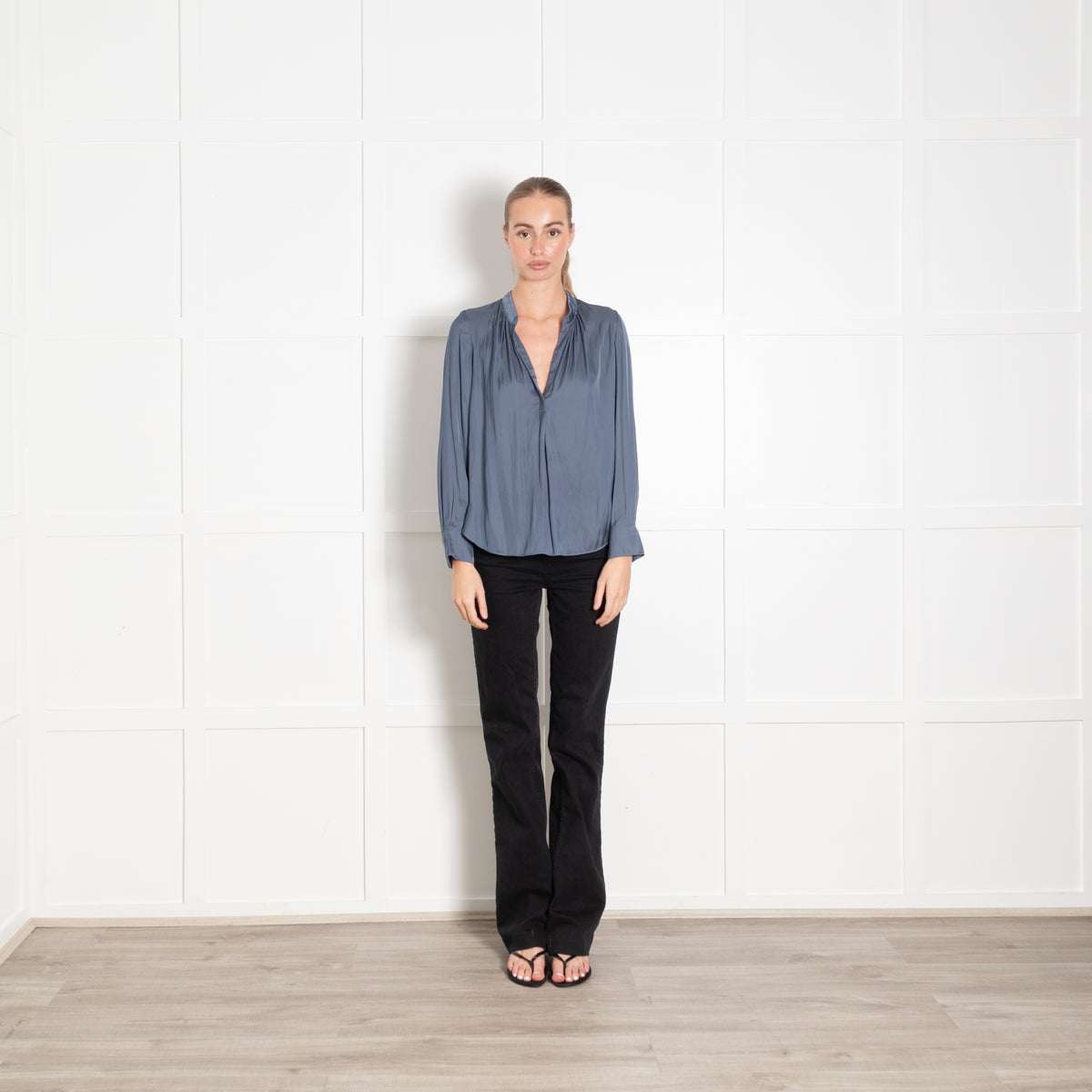 Zadig & Voltaire Preloved Silver Blue V-Necked Blouse