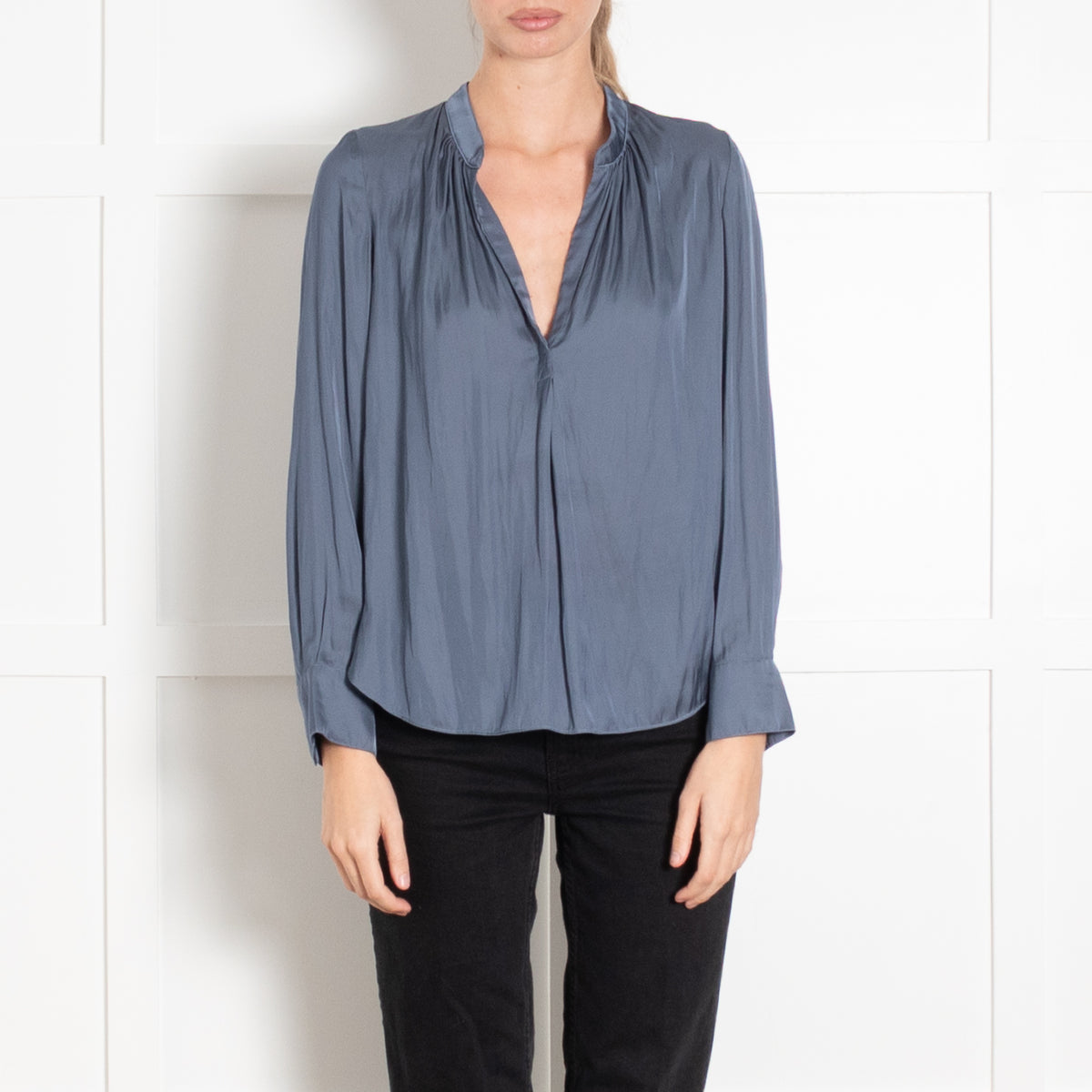 Zadig & Voltaire Preloved Silver Blue V-Necked Blouse