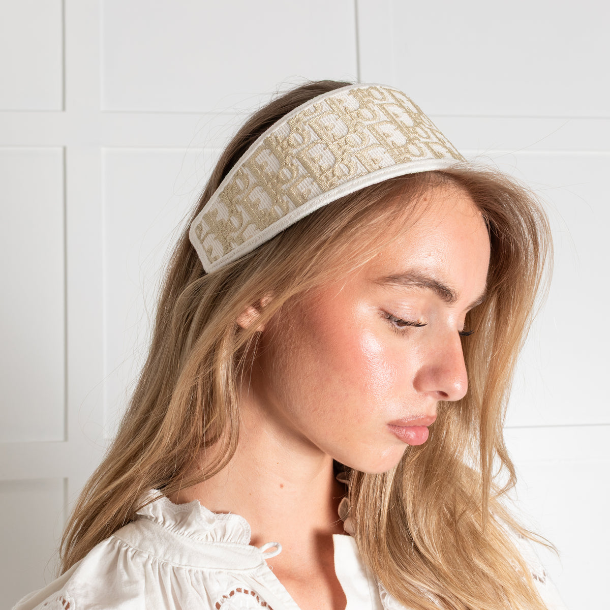 Dior Oblique White and Gold Wide Headband
