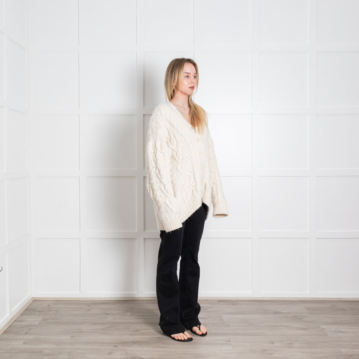 LoveShackFancy Cream Cable Baby Alpaca Blend Cardigan