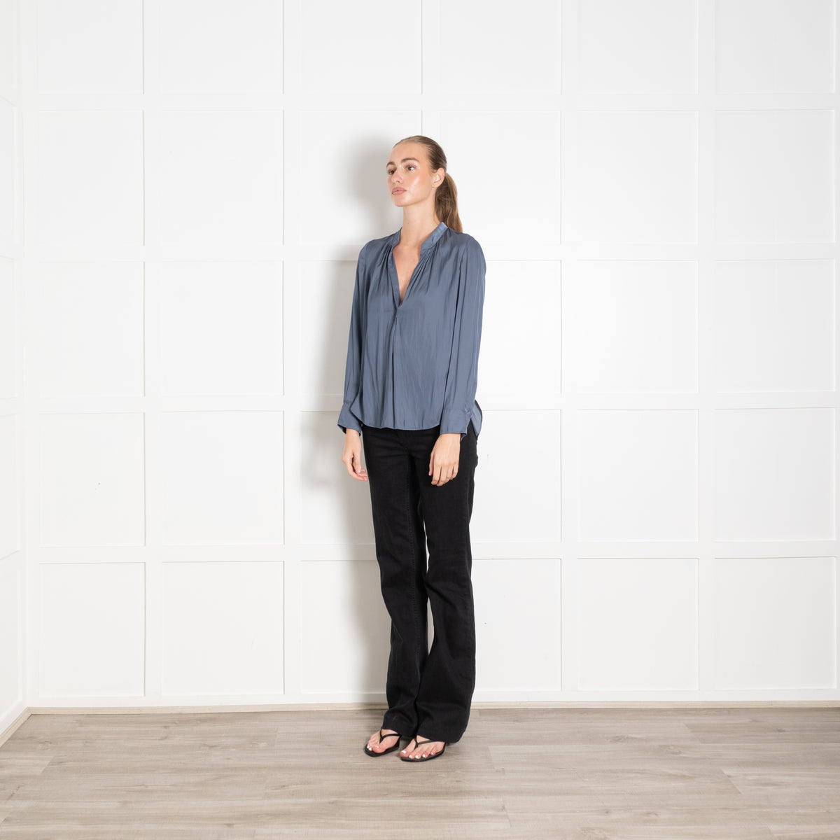 Zadig & Voltaire Preloved Silver Blue V-Necked Blouse