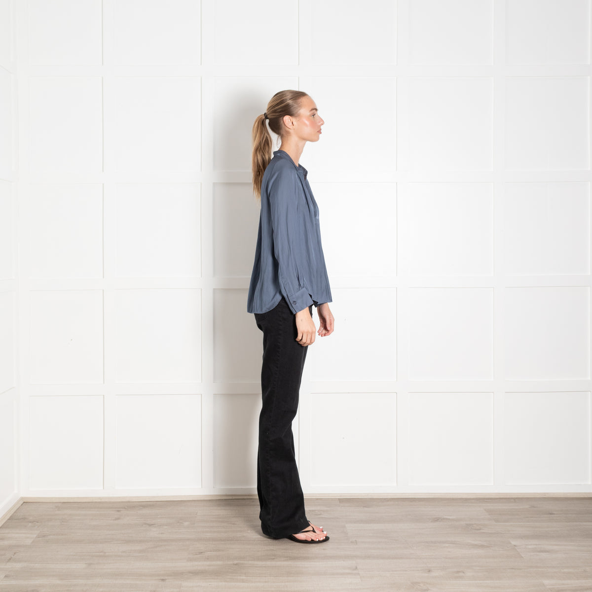 Zadig & Voltaire Preloved Silver Blue V-Necked Blouse