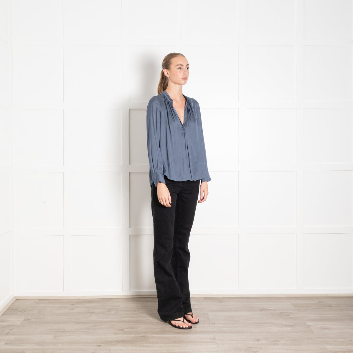 Zadig & Voltaire Preloved Silver Blue V-Necked Blouse