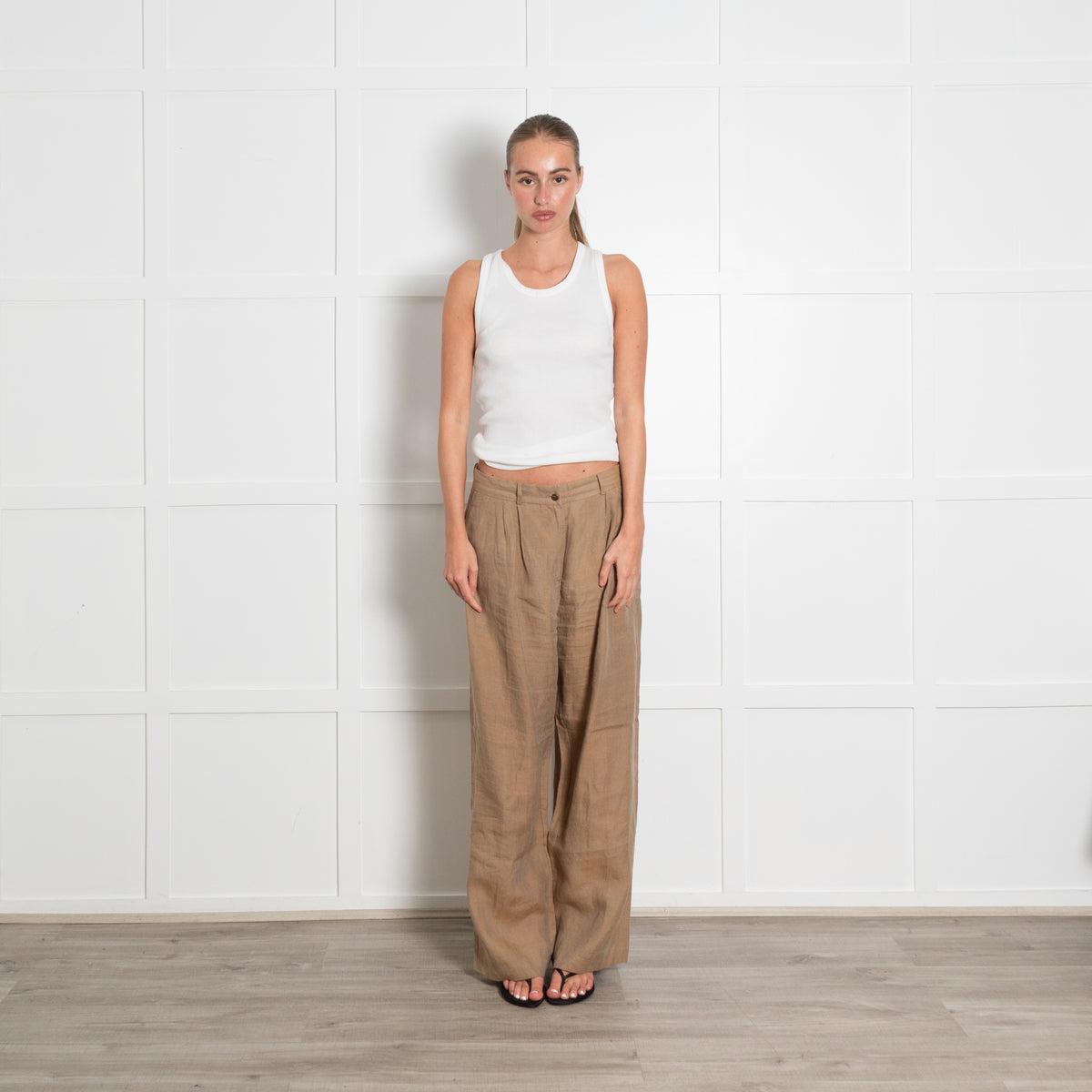 Mes Demoiselles Khaki Linen Look Studded Cigarette Pant