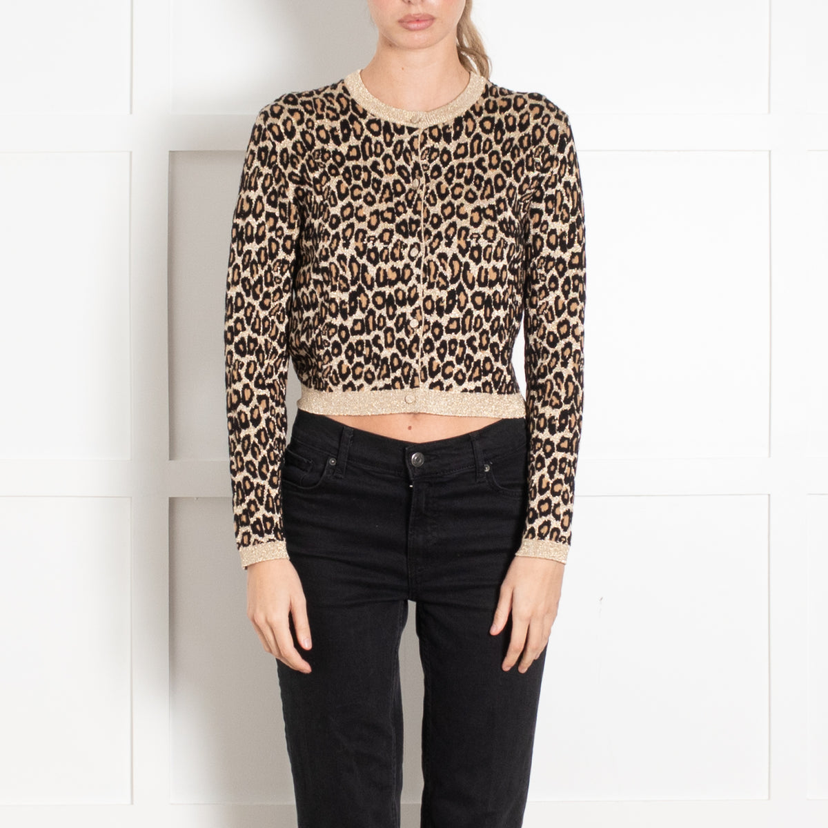 Miu Miu Gold Leopard Short Cardigan