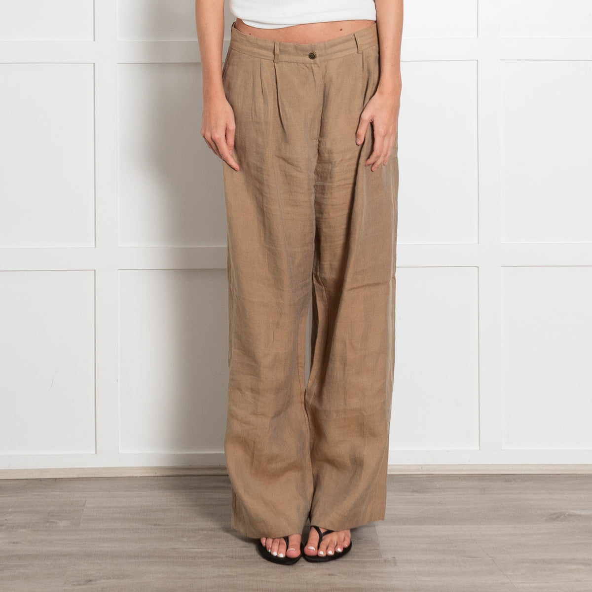 Mes Demoiselles Khaki Linen Look Studded Cigarette Pant