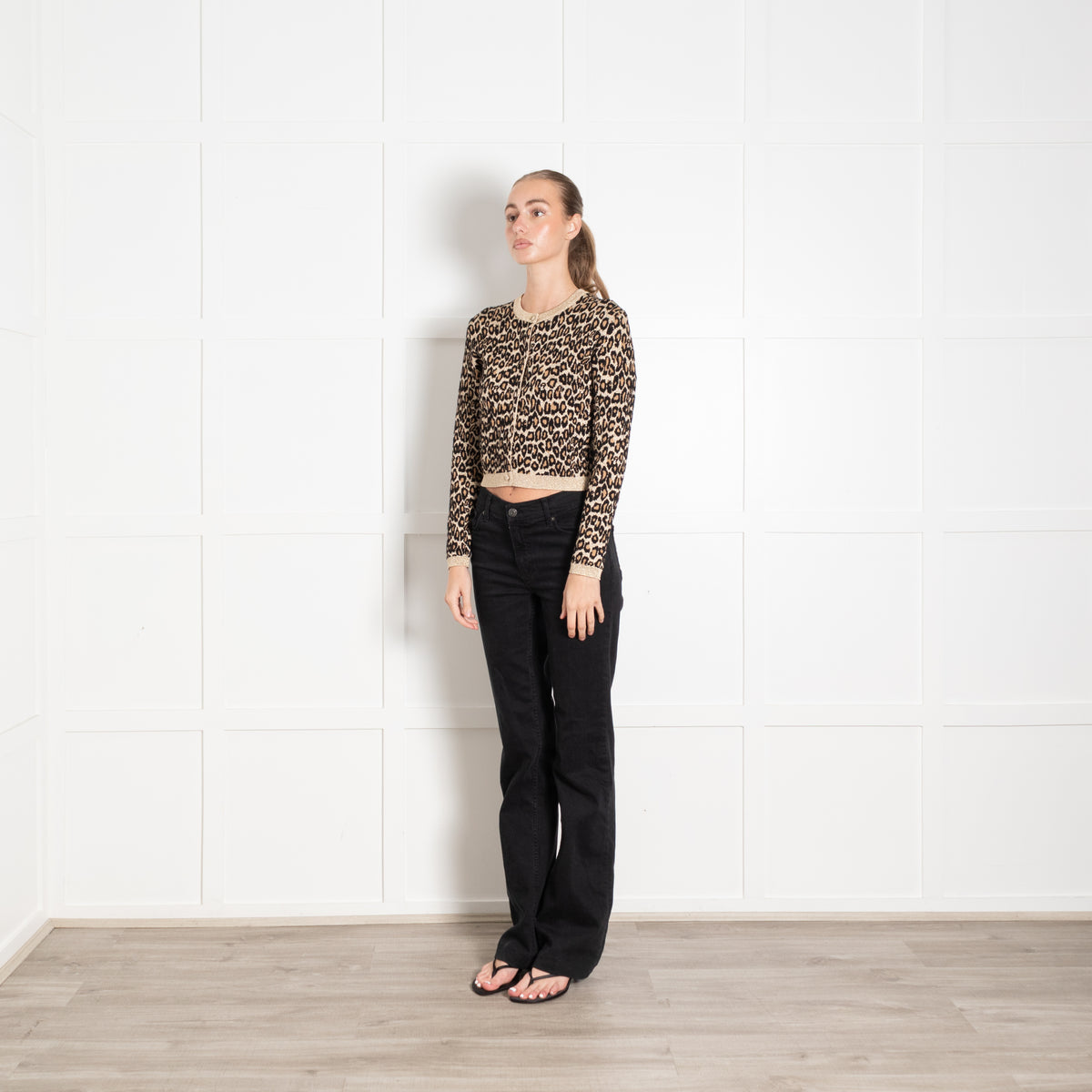 Miu Miu Gold Leopard Short Cardigan