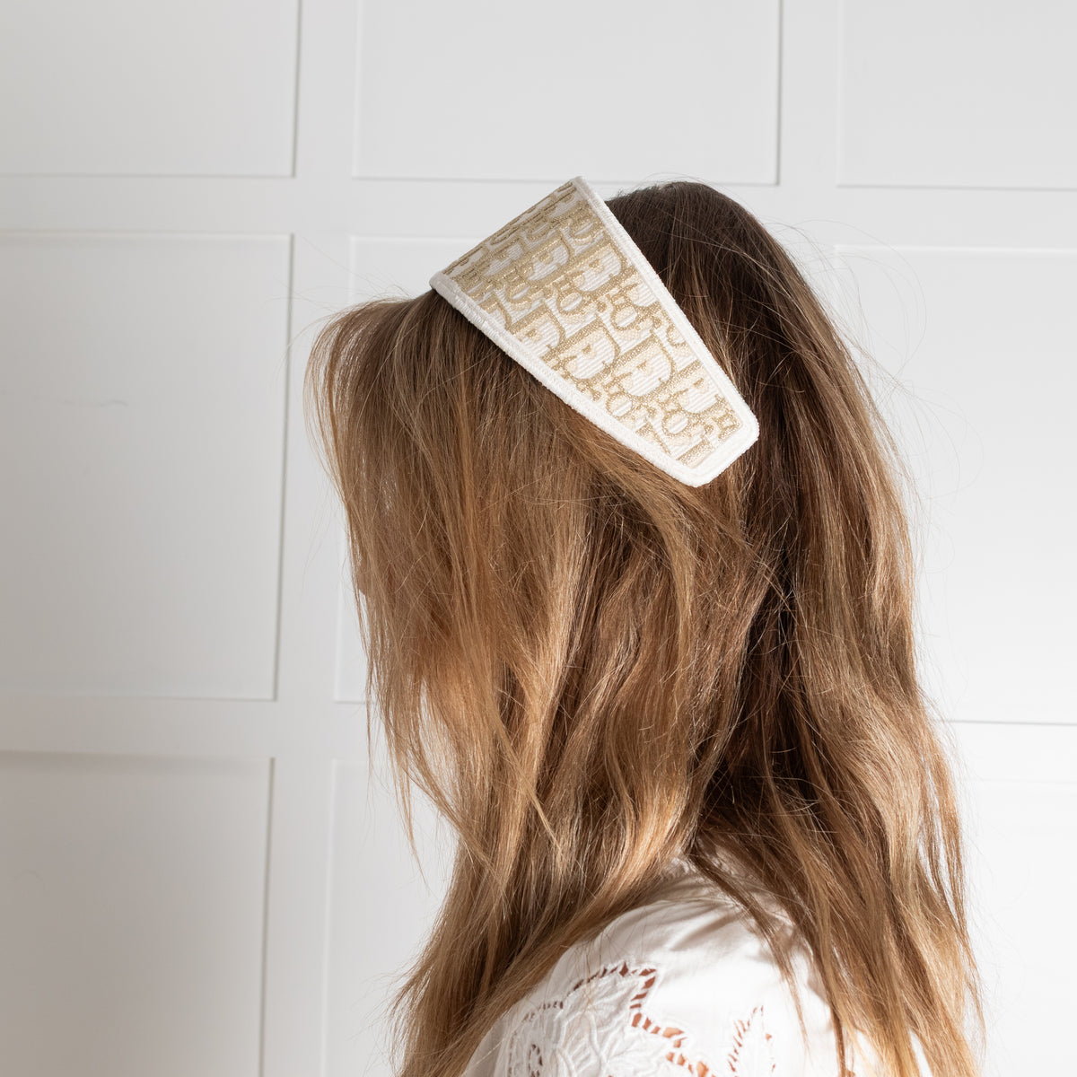 Dior Oblique White and Gold Wide Headband