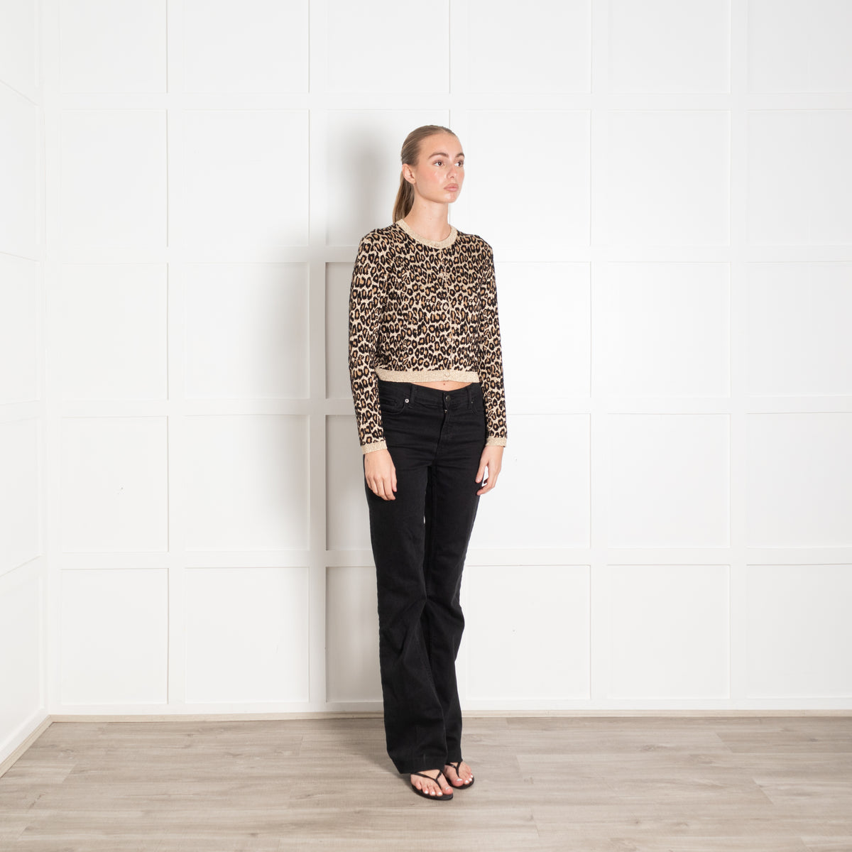 Miu Miu Gold Leopard Short Cardigan