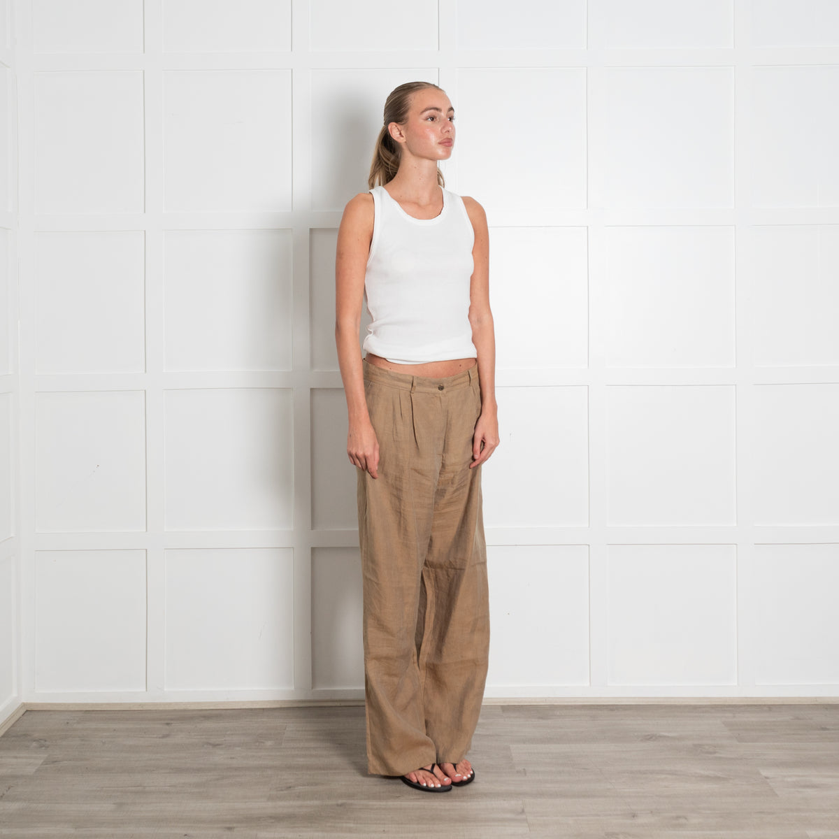 Mes Demoiselles Khaki Linen Look Studded Cigarette Pant