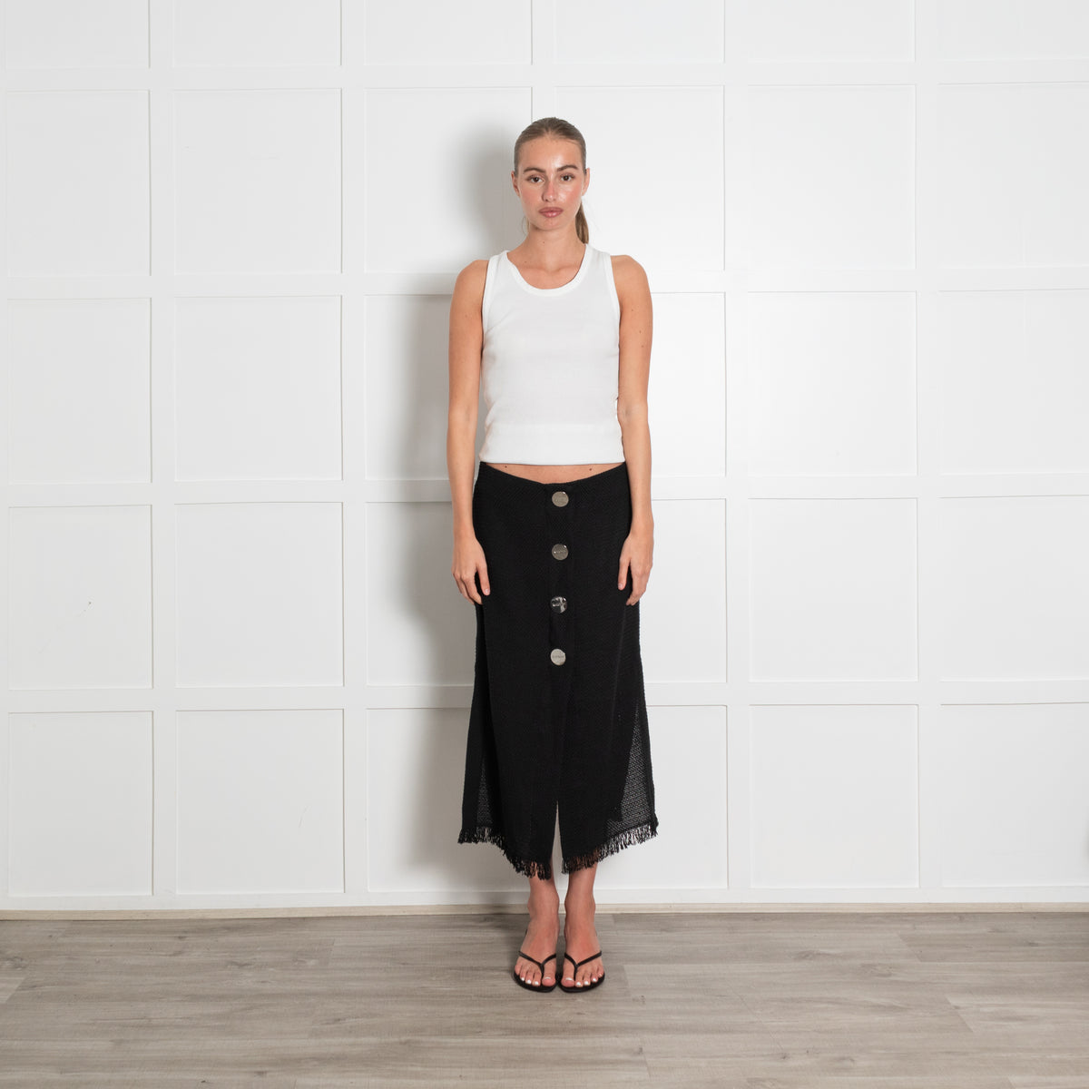 Rodebjer Black Woven Button Skirt