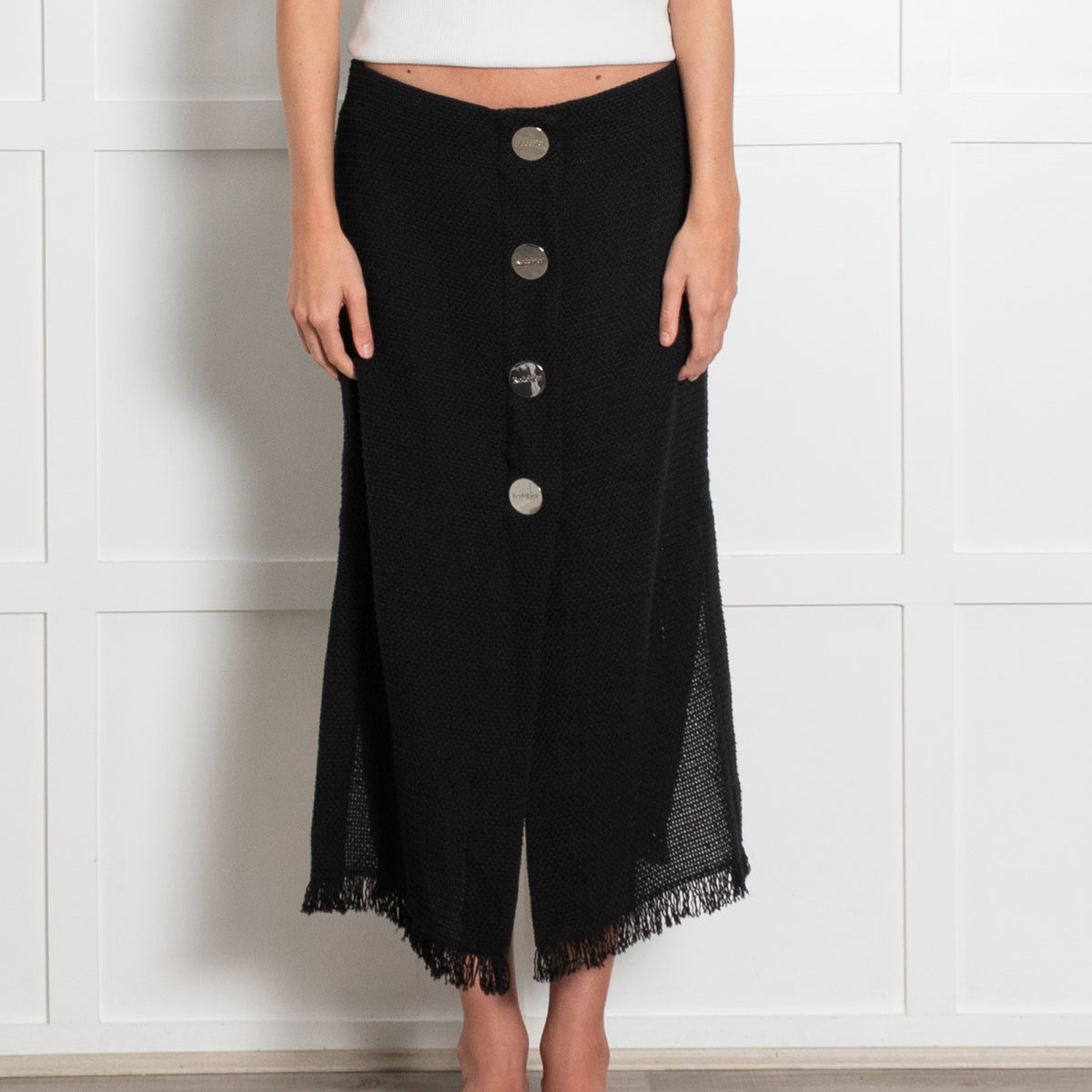 Rodebjer Black Woven Button Skirt