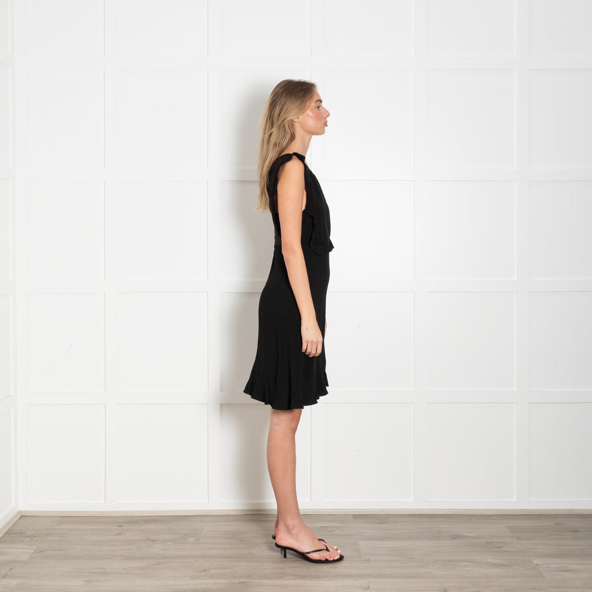 Sandro Black Sleeveless Ruffle Detail Mini Dress