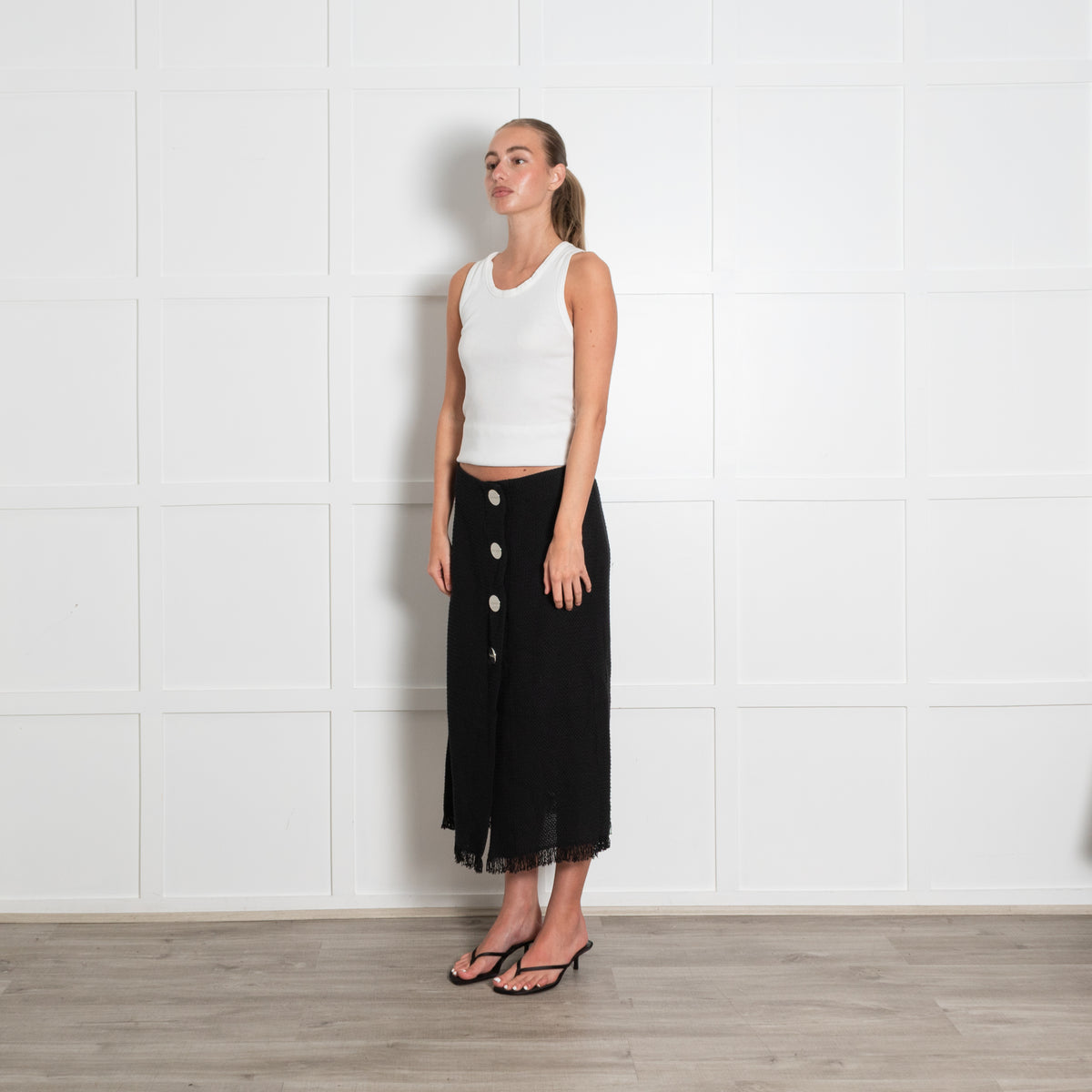Rodebjer Black Woven Button Skirt