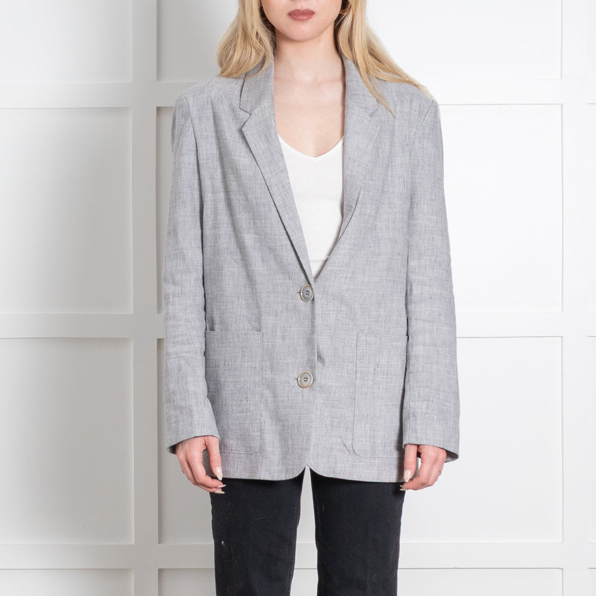 Sessun Light Grey Linen Blend Oversized Blazer