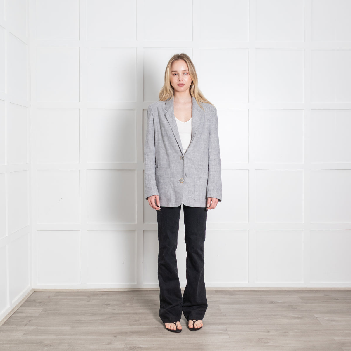 Sessun Light Grey Linen Blend Oversized Blazer