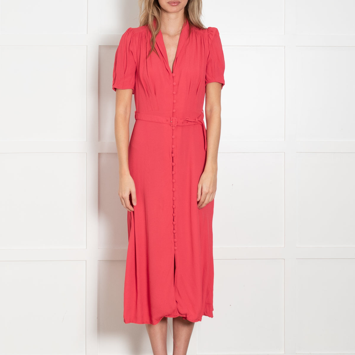 Ghost Raspberry Red Belted Tea Dress