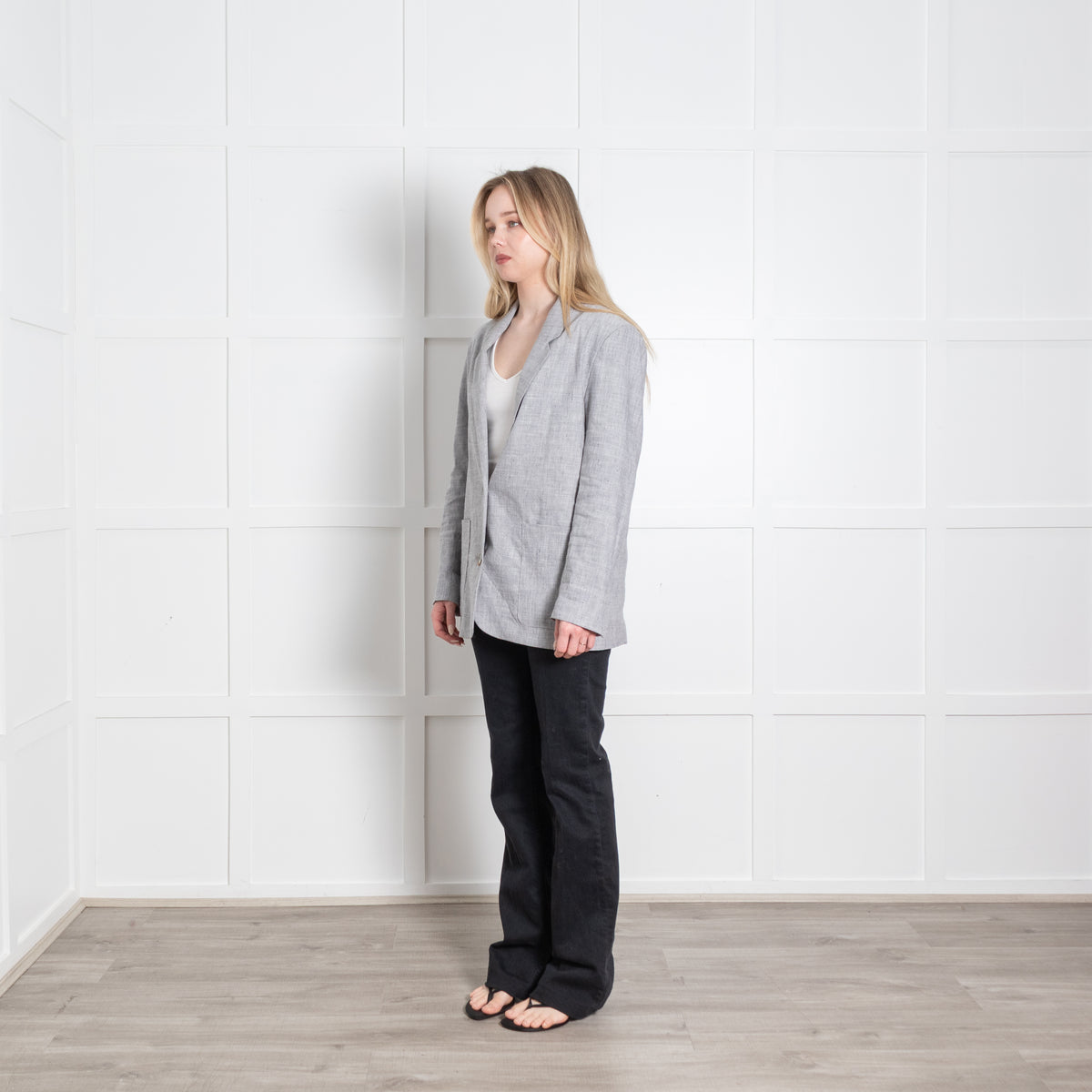 Sessun Light Grey Linen Blend Oversized Blazer