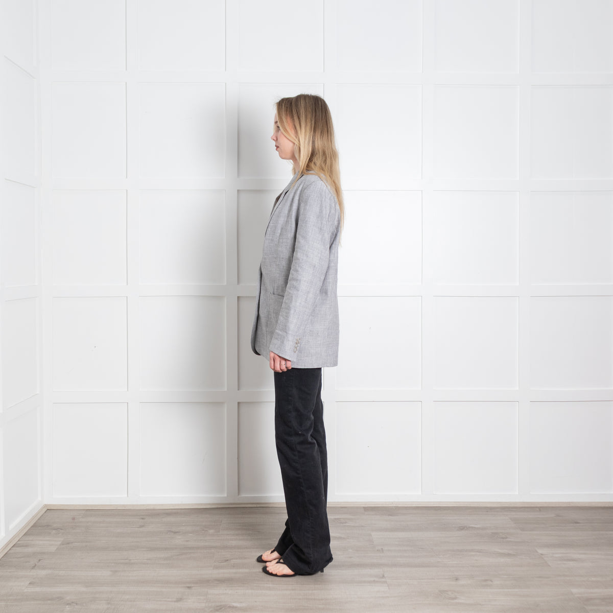 Sessun Light Grey Linen Blend Oversized Blazer