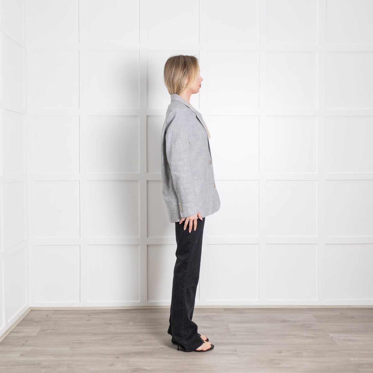 Sessun Light Grey Linen Blend Oversized Blazer