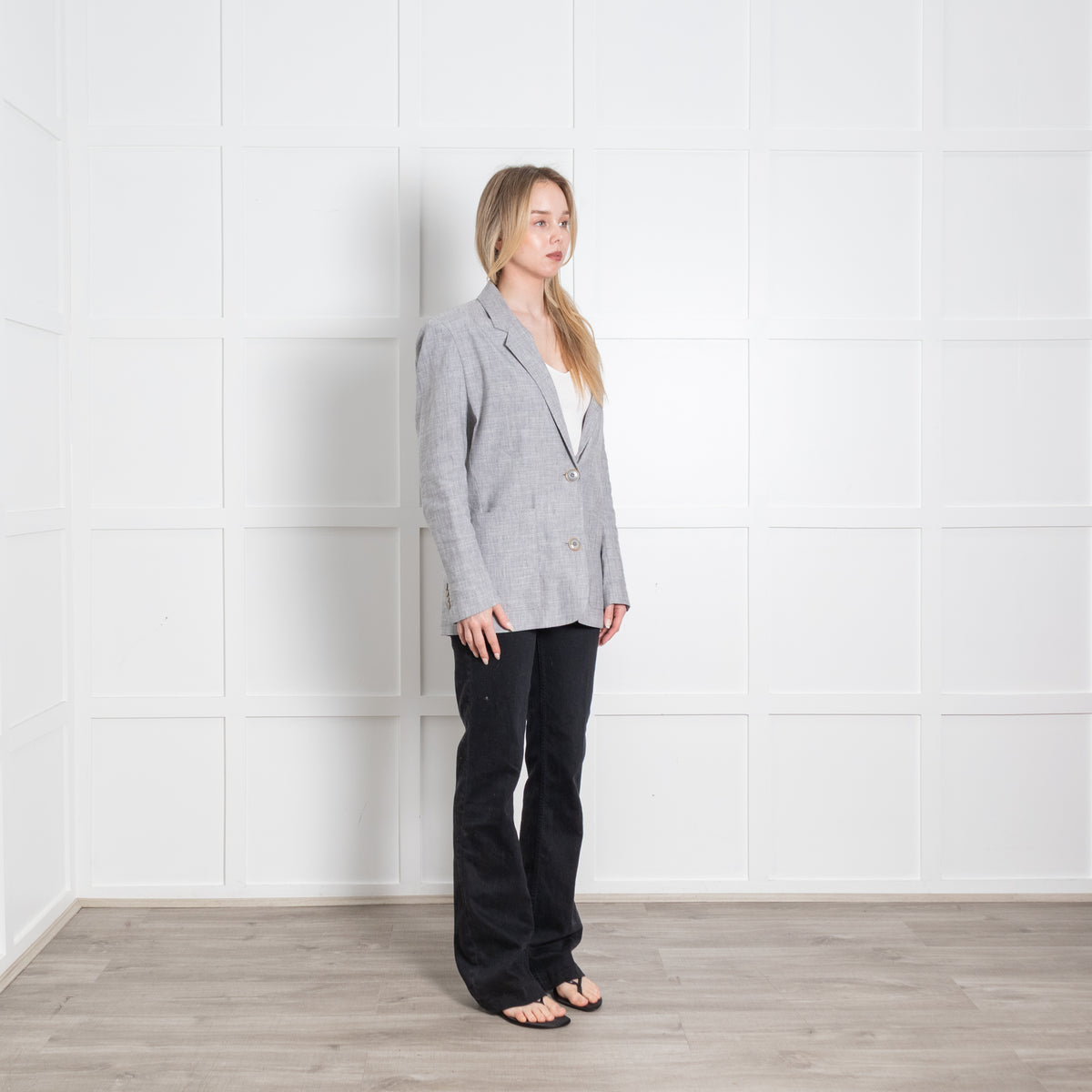 Sessun Light Grey Linen Blend Oversized Blazer
