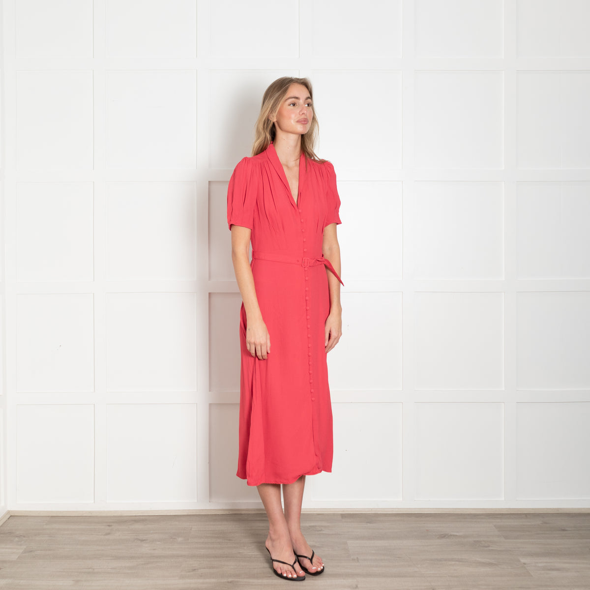 Ghost Raspberry Red Belted Tea Dress