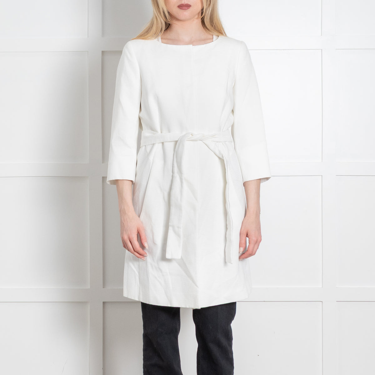 Max Mara Studio Cream Ribbed Belted Coat