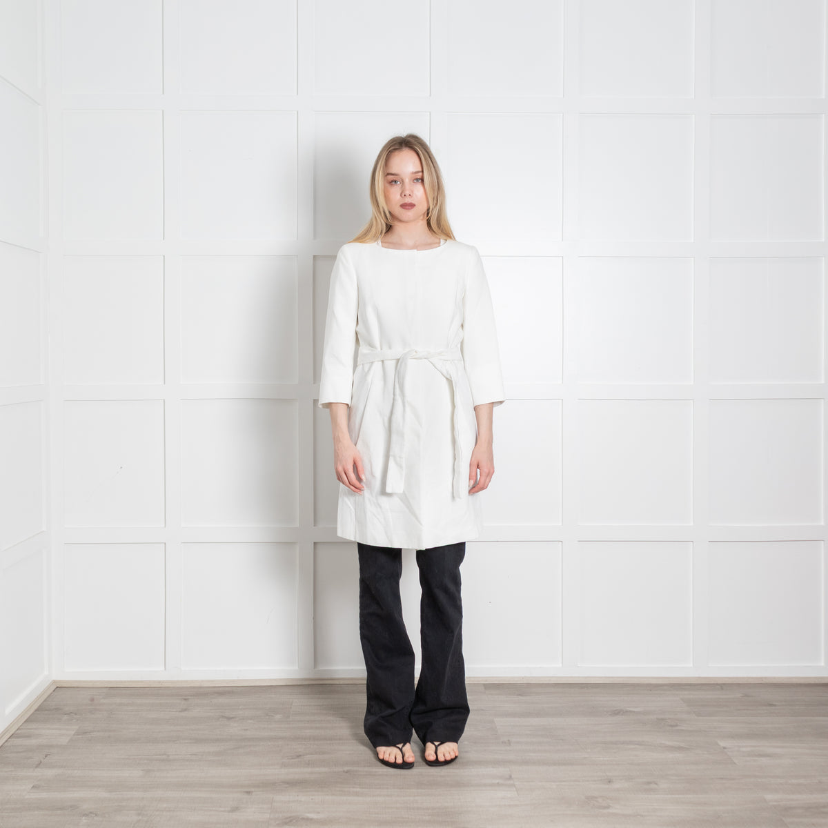 Max Mara Studio Cream Ribbed Belted Coat