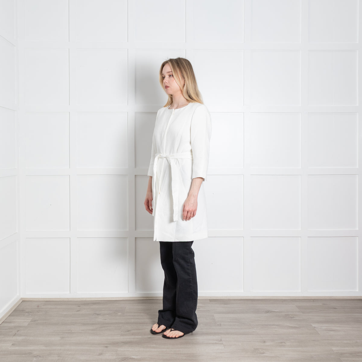 Max Mara Studio Cream Ribbed Belted Coat