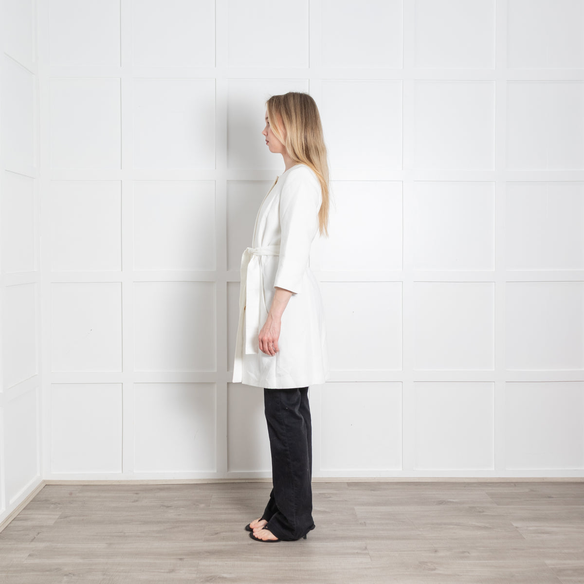Max Mara Studio Cream Ribbed Belted Coat