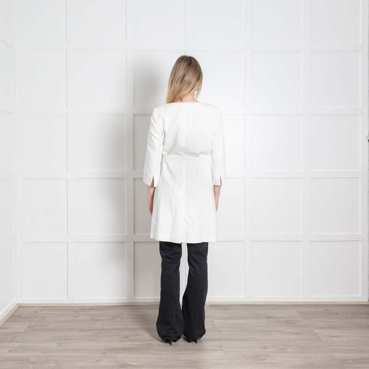 Max Mara Studio Cream Ribbed Belted Coat