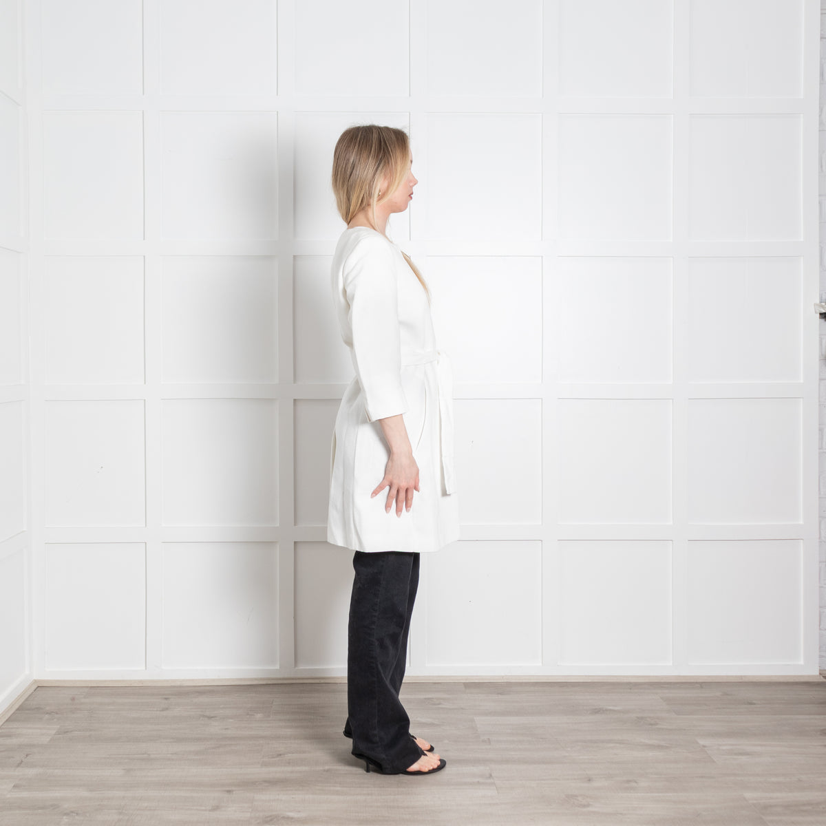 Max Mara Studio Cream Ribbed Belted Coat