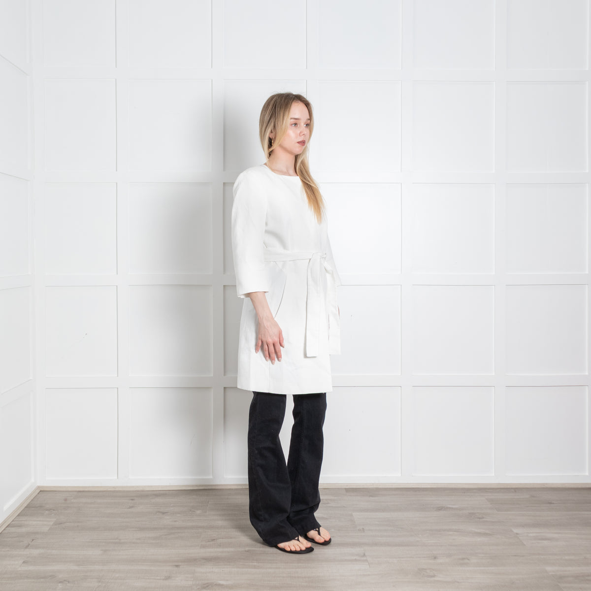 Max Mara Studio Cream Ribbed Belted Coat