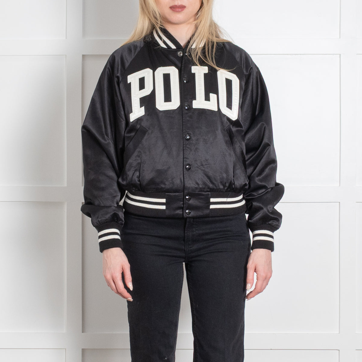 Polo Ralph Lauren Black Satin Logo Bomber Jacket