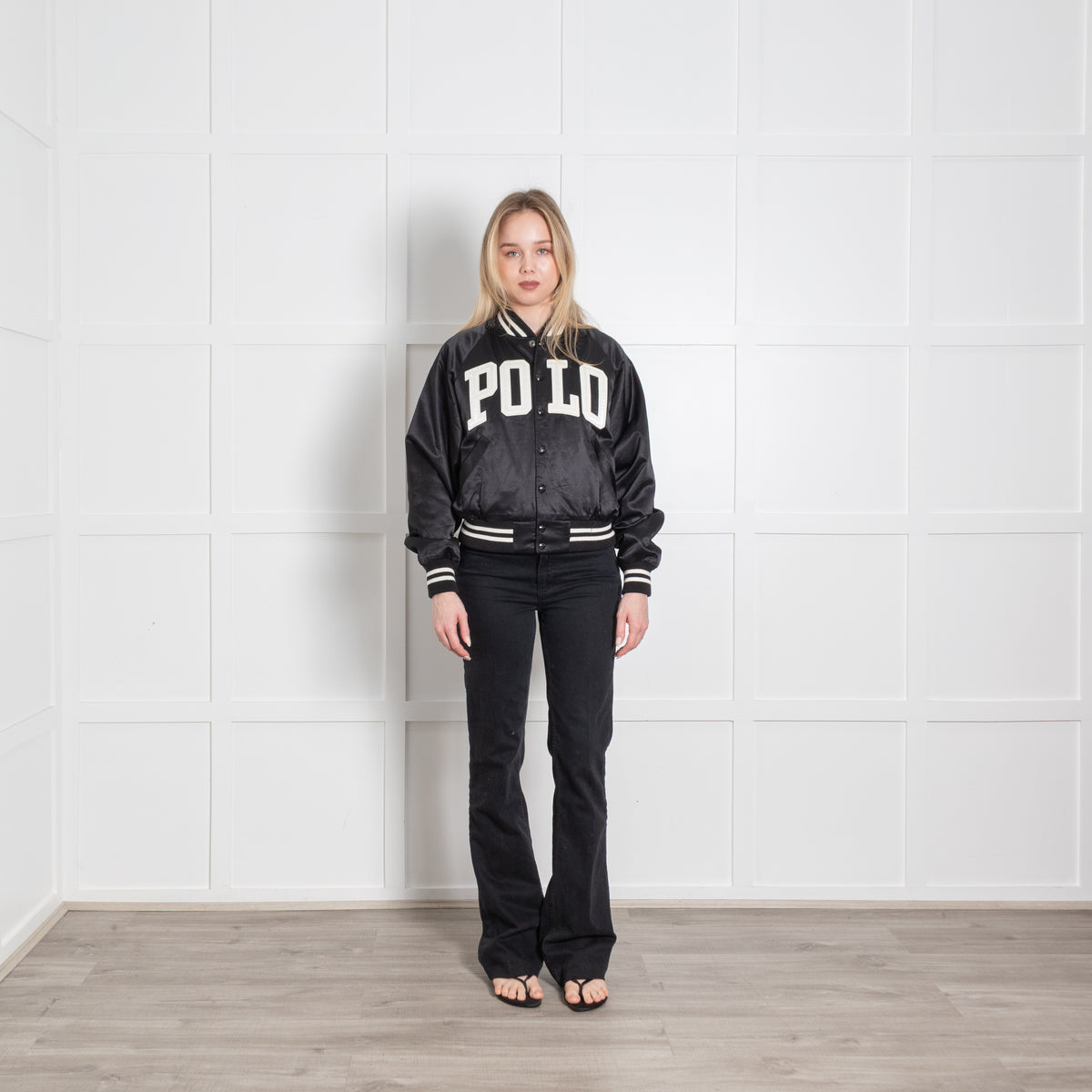 Polo Ralph Lauren Black Satin Logo Bomber Jacket
