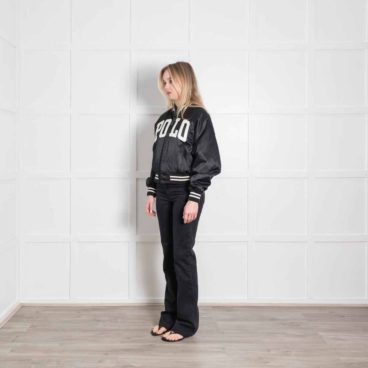 Polo Ralph Lauren Black Satin Logo Bomber Jacket