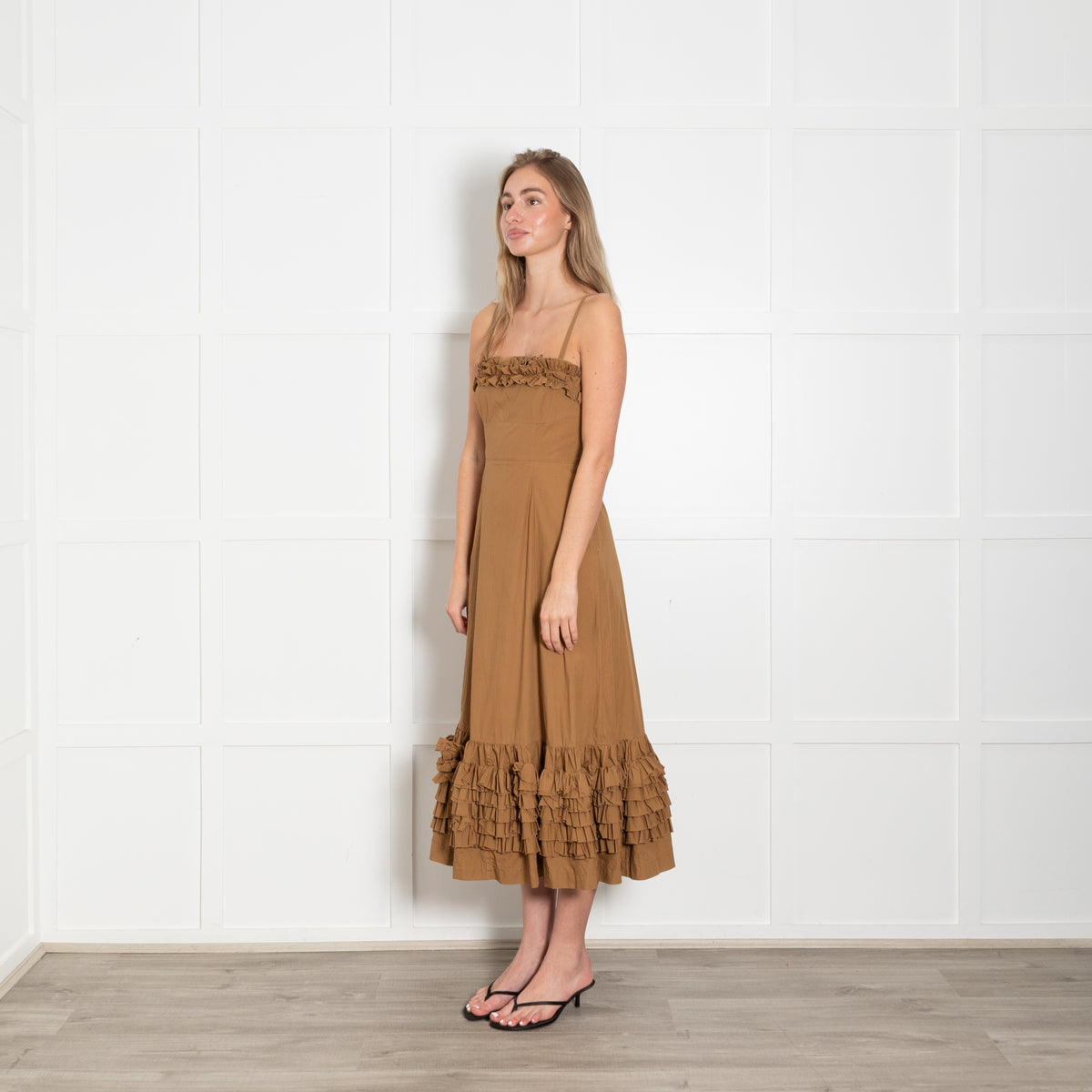 Molly Goddard Tobacco Cotton Dress with Ruching Detail