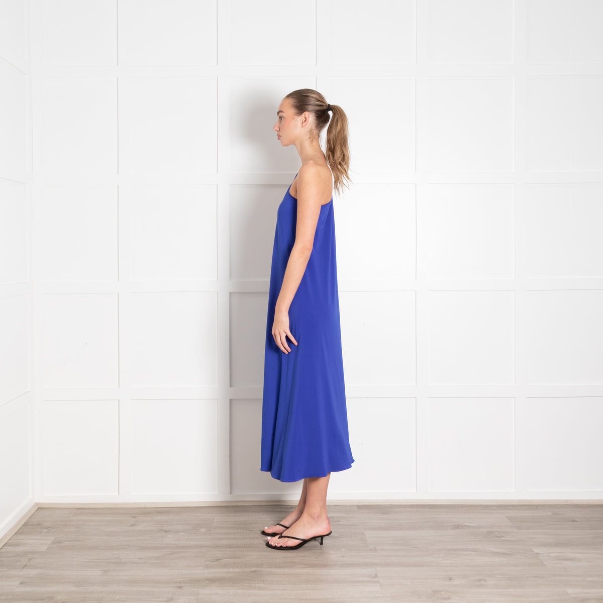 Halston Royal Blue One Shoulder Jersey Maxi Dress